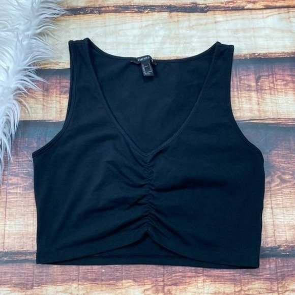 Forever 21 Tops - Forever 21 Black Crop Top Ruched Front